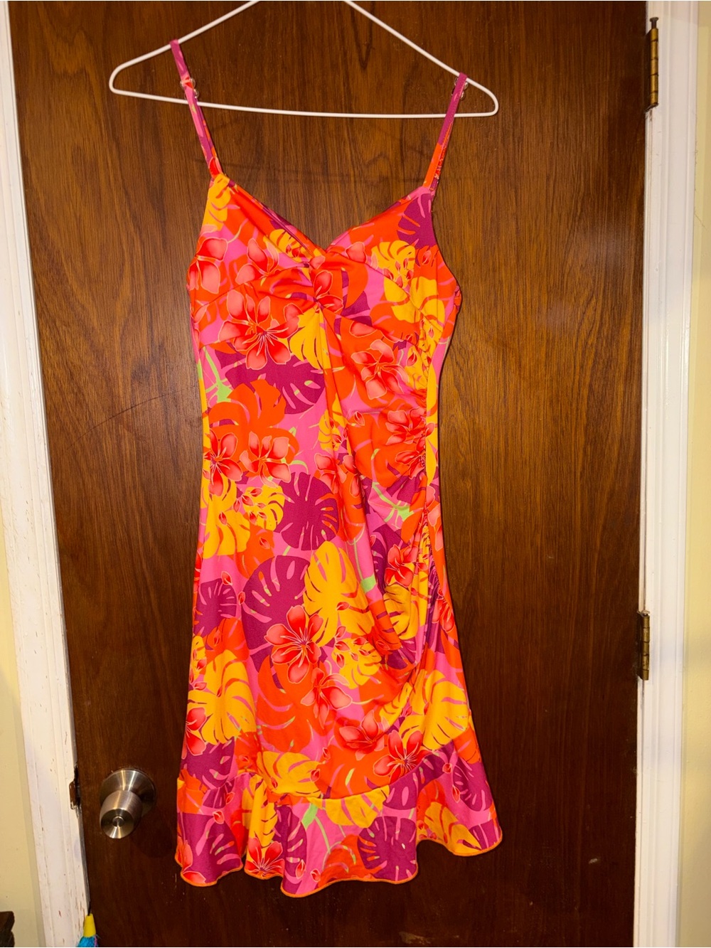 Vibrant Tropical Slip Dress in Hot Pink & Orange
